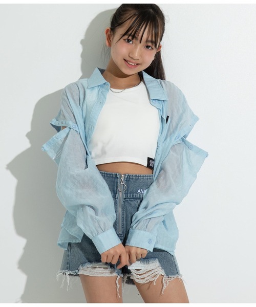 ANAP GｉRL（アナップガール）の「2WAYシアーシャツ（シャツ/ブラウス・キッズ・サックスブルー/ブラック・M/S）」の9枚目の写真