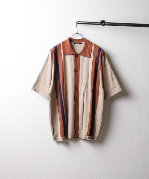 【セール】【Bling leads】ストライプ サマーニットシャツ（シャツ/ブラウス）｜Bling Leads（ブリングリーズ）