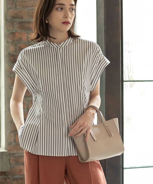 UVバンドカラーペプラムシャツブラウス【UV/イージーケア/洗濯機洗い可】