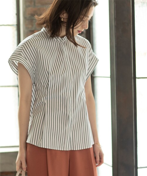 UVバンドカラーペプラムシャツブラウス【UV/イージーケア/洗濯機洗い可】