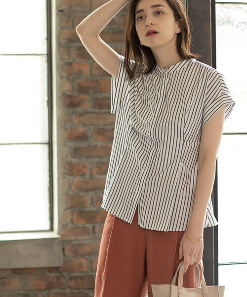 UVバンドカラーペプラムシャツブラウス【UV/イージーケア/洗濯機洗い可】