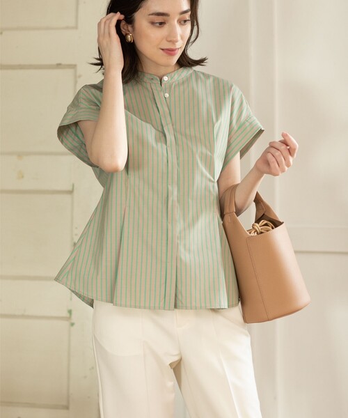 OPAQUE.CLIP(オペークドットクリップ)の「◆UVバンドカラーペプラムシャツブラウス【UV/イージーケア/洗濯機洗い可】(シャツ/ブラウス・レディース・ブラック/オフホワイト/ホワイト系5/ブルー系2/ベージュ系7/レンガ・34/36/38/40/42)」の7枚目の写真