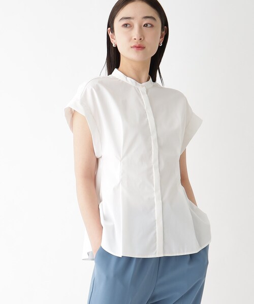 OPAQUE.CLIP(オペークドットクリップ)の「◆UVバンドカラーペプラムシャツブラウス【UV/イージーケア/洗濯機洗い可】(シャツ/ブラウス・レディース・ブラック/オフホワイト/ホワイト系5/ブルー系2/ベージュ系7/レンガ・34/36/38/40/42)」の12枚目の写真