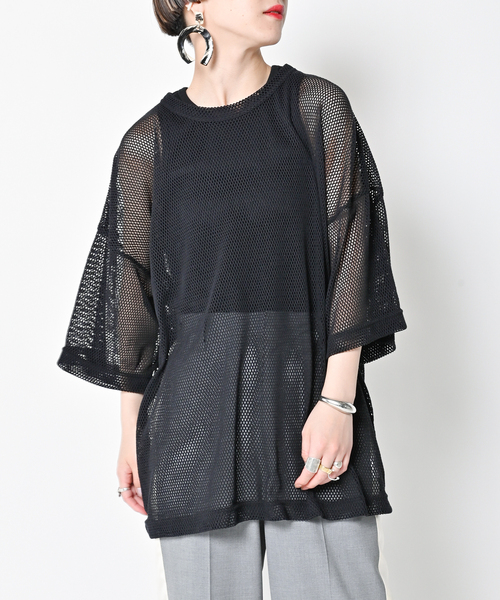CITYSHOP（シティーショップ）の「RUSSELL NET Tシャツ（Tシャツ/カットソー・レディース・ブラック/サックスブルー・FREE）」の2枚目の写真