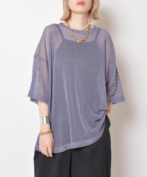 CITYSHOP（シティーショップ）の「RUSSELL NET Tシャツ（Tシャツ/カットソー・レディース・ブラック/サックスブルー・FREE）」の3枚目の写真