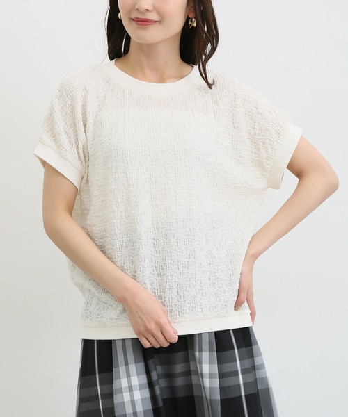 Honeys（ハニーズ）の「フレンチスリーブトップス（Tシャツ/カットソー・レディース・ベージュ/ブルー系その他/アイボリー/ブラウン/ブラック・M/L/S）」の2枚目の写真