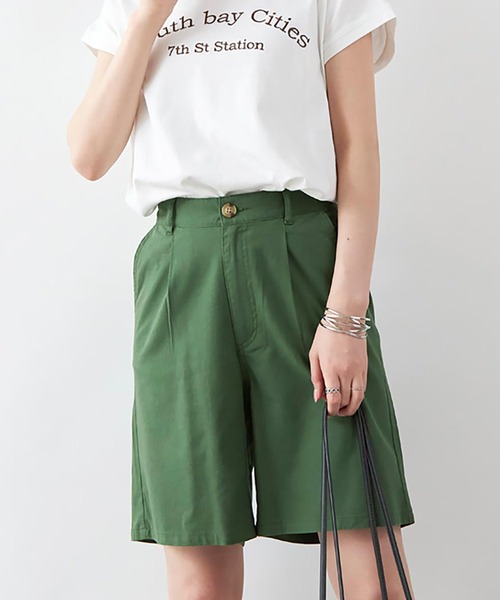 Rejoule(リジュール)の「コットンリネン ハーフパンツ(その他パンツ・レディース・グリーン/ナチュラル/ベージュ/ブラック・FREE)」の4枚目の写真