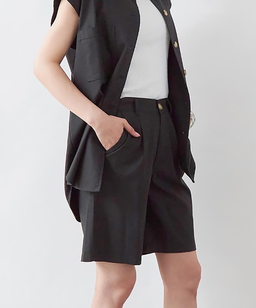 Rejoule(リジュール)の「コットンリネン ハーフパンツ(その他パンツ・レディース・グリーン/ナチュラル/ベージュ/ブラック・FREE)」の2枚目の写真