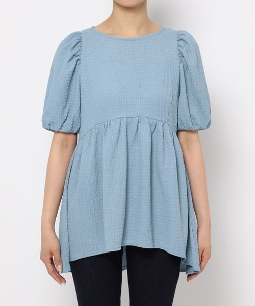 mysty woman(ミスティウーマン)の「ペプラムパフスリーブチュニック 964518(Tシャツ/カットソー・レディース・ブラック/サックスブルー/オフホワイト・FREE)」の11枚目の写真