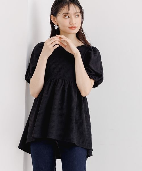 mysty woman(ミスティウーマン)の「ペプラムパフスリーブチュニック 964518(Tシャツ/カットソー・レディース・ブラック/サックスブルー/オフホワイト・FREE)」の7枚目の写真