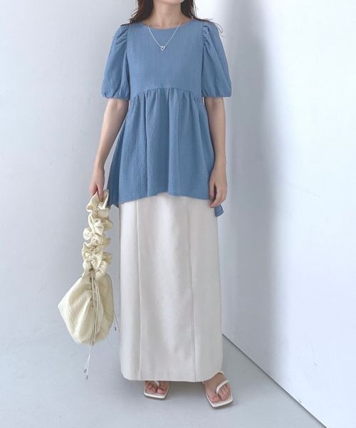 mysty woman(ミスティウーマン)の「ペプラムパフスリーブチュニック 964518(Tシャツ/カットソー・レディース・ブラック/サックスブルー/オフホワイト・FREE)」の21枚目の写真