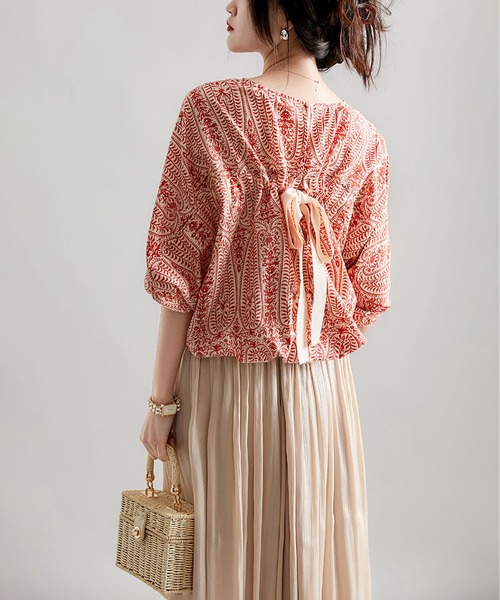 LOPASS（ロパス）の「バックオープンボリューム感シャツブラウス（シャツ/ブラウス・レディース・ブルー/レッド・M/L）」の6枚目の写真