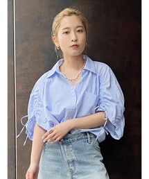 Ungrid | スリーブギャザーデザインハーフスリーブシャツ(シャツ/ブラウス)