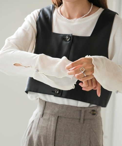 Bab(バブ)の「シアースリーブレイヤードトップス(Tシャツ/カットソー・レディース・サックスブルー/オフホワイト/ホワイト系その他/ピンク・FREE)」の2枚目の写真