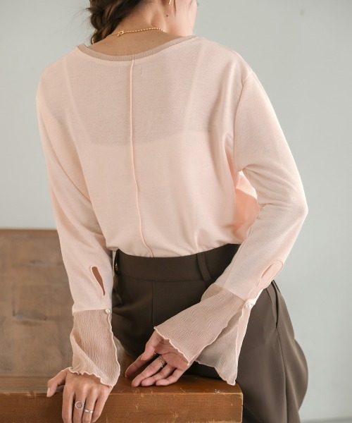 Bab(バブ)の「シアースリーブレイヤードトップス(Tシャツ/カットソー・レディース・サックスブルー/オフホワイト/ホワイト系その他/ピンク・FREE)」の4枚目の写真