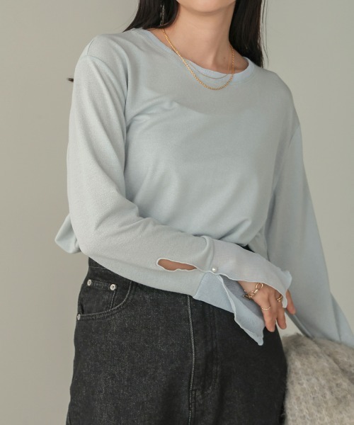 Bab(バブ)の「シアースリーブレイヤードトップス(Tシャツ/カットソー・レディース・サックスブルー/オフホワイト/ホワイト系その他/ピンク・FREE)」の13枚目の写真