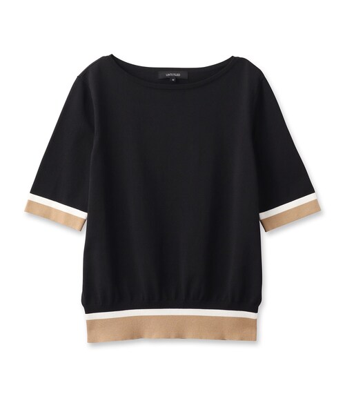 UNTITLED(アンタイトル)の「◆【今すぐ活躍!/アンサンブル可能/洗える】コットン混 配色5分袖ニット(ニット/セーター・レディース・ベージュ系4/ブラック系4/パープル系その他・48/01/03/02/44/04/00)」の17枚目の写真