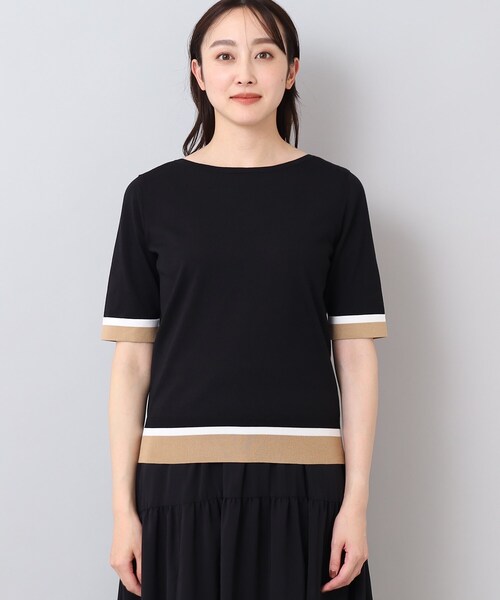 UNTITLED(アンタイトル)の「◆【今すぐ活躍!/アンサンブル可能/洗える】コットン混 配色5分袖ニット(ニット/セーター・レディース・ベージュ系4/ブラック系4/パープル系その他・48/01/03/02/44/04/00)」の18枚目の写真