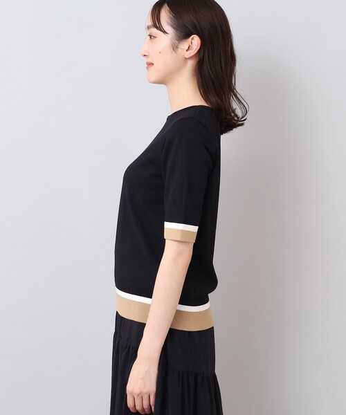 UNTITLED(アンタイトル)の「◆【今すぐ活躍!/アンサンブル可能/洗える】コットン混 配色5分袖ニット(ニット/セーター・レディース・ベージュ系4/ブラック系4/パープル系その他・48/01/03/02/44/04/00)」の19枚目の写真