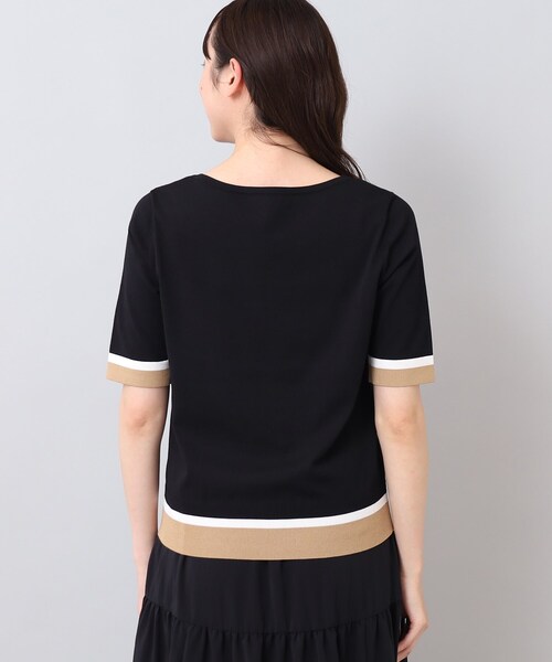 UNTITLED(アンタイトル)の「◆【今すぐ活躍!/アンサンブル可能/洗える】コットン混 配色5分袖ニット(ニット/セーター・レディース・ベージュ系4/ブラック系4/パープル系その他・48/01/03/02/44/04/00)」の20枚目の写真