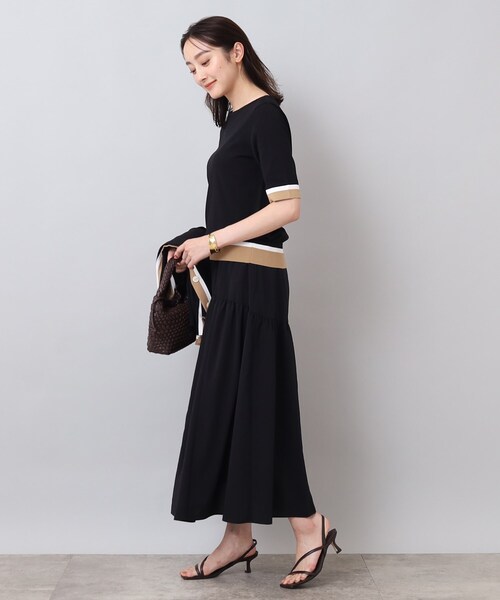 UNTITLED(アンタイトル)の「◆【今すぐ活躍!/アンサンブル可能/洗える】コットン混 配色5分袖ニット(ニット/セーター・レディース・ベージュ系4/ブラック系4/パープル系その他・48/01/03/02/44/04/00)」の16枚目の写真