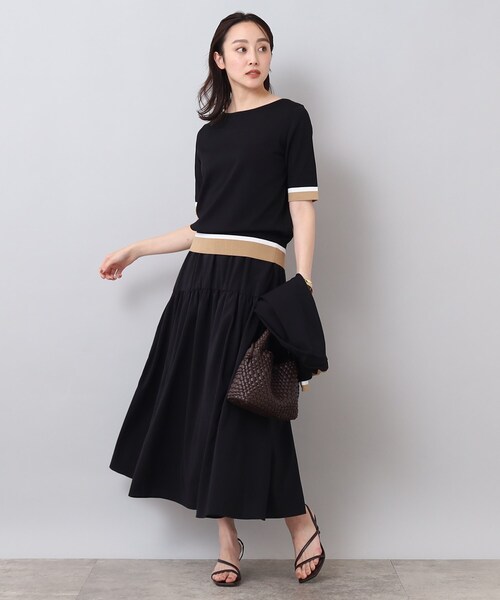 UNTITLED(アンタイトル)の「◆【今すぐ活躍!/アンサンブル可能/洗える】コットン混 配色5分袖ニット(ニット/セーター・レディース・ベージュ系4/ブラック系4/パープル系その他・48/01/03/02/44/04/00)」の14枚目の写真