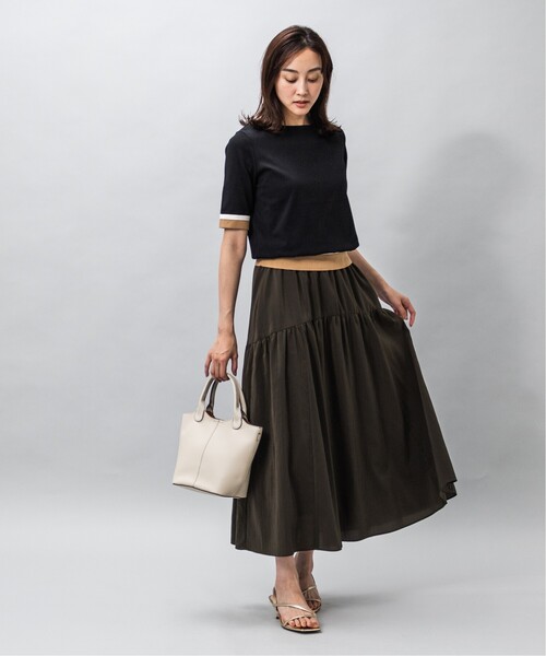 UNTITLED(アンタイトル)の「◆【今すぐ活躍!/アンサンブル可能/洗える】コットン混 配色5分袖ニット(ニット/セーター・レディース・ベージュ系4/ブラック系4/パープル系その他・48/01/03/02/44/04/00)」の12枚目の写真