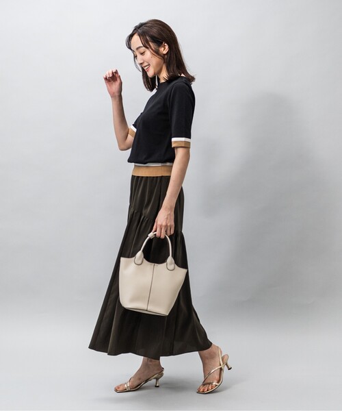 UNTITLED(アンタイトル)の「◆【今すぐ活躍!/アンサンブル可能/洗える】コットン混 配色5分袖ニット(ニット/セーター・レディース・ベージュ系4/ブラック系4/パープル系その他・48/01/03/02/44/04/00)」の11枚目の写真