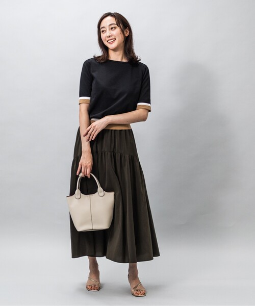 UNTITLED(アンタイトル)の「◆【今すぐ活躍!/アンサンブル可能/洗える】コットン混 配色5分袖ニット(ニット/セーター・レディース・ベージュ系4/ブラック系4/パープル系その他・48/01/03/02/44/04/00)」の10枚目の写真