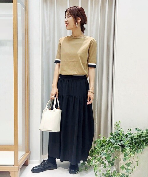 UNTITLED(アンタイトル)の「◆【今すぐ活躍!/アンサンブル可能/洗える】コットン混 配色5分袖ニット(ニット/セーター・レディース・ベージュ系4/ブラック系4/パープル系その他・48/01/03/02/44/04/00)」の7枚目の写真