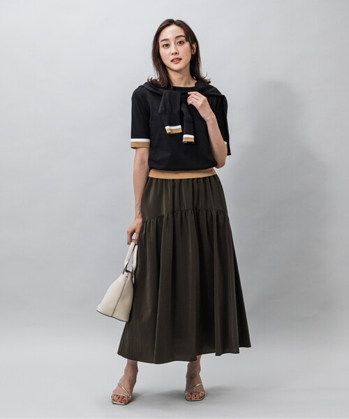 UNTITLED(アンタイトル)の「◆【今すぐ活躍!/アンサンブル可能/洗える】コットン混 配色5分袖ニット(ニット/セーター・レディース・ベージュ系4/ブラック系4/パープル系その他・48/01/03/02/44/04/00)」の4枚目の写真