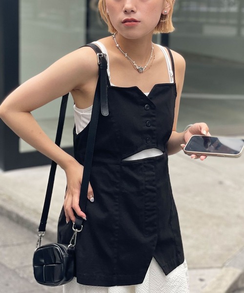 CIAOPANIC（チャオパニック）の「デニムミリタリーカットアウトビスチェ（キャミソール・レディース・ブラック/カーキ/ブルー・FREE）」の9枚目の写真