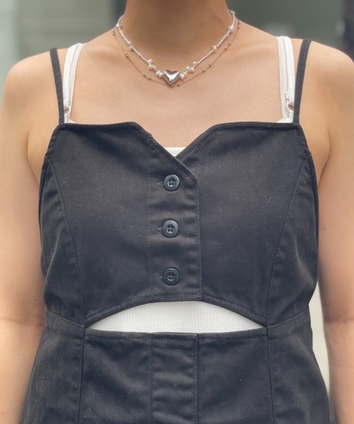 CIAOPANIC（チャオパニック）の「デニムミリタリーカットアウトビスチェ（キャミソール・レディース・ブラック/カーキ/ブルー・FREE）」の14枚目の写真