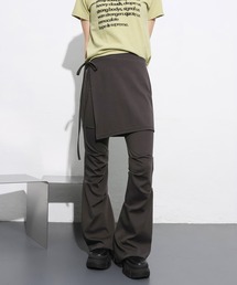 FOLLOWIN | [取り外し可能] 2WAYラップスカートレイヤードタイトブーツカットパンツ(スラックス)