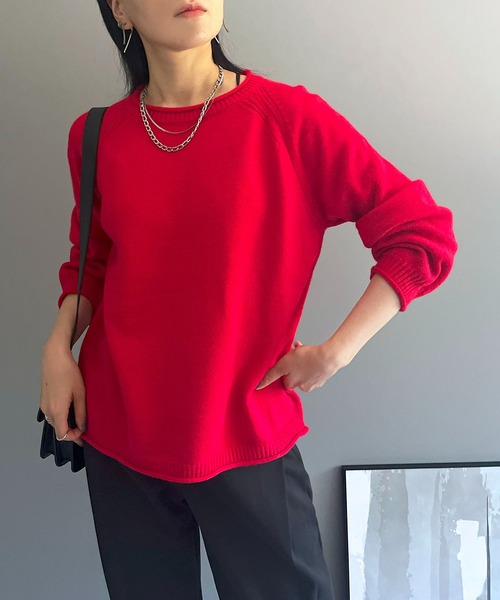 Jewelobe(ジュエローブ)の「エッジカールボリュームオーバーニット(ニット/セーター・レディース・ピンク/グリーン/レッド/ホワイト・FREE)」の4枚目の写真