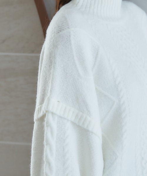 miclat（ミクラ）の「大きいサイズ　ケーブル編みハイネックボリュームニット　miclat（ニット/セーター・レディース・ネイビー/アイボリー・5L/4L/L/LL/3L）」の12枚目の写真