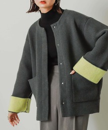 SENSE OF PLACE by URBAN RESEARCH | バイカラーニットコート(ノーカラーコート)