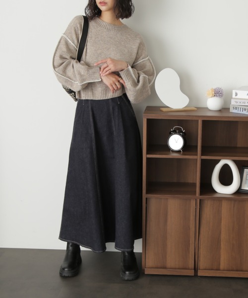 FREE'S MART(フリーズマート)の「ハイウエストサーキュラーデニムロングスカート(デニムスカート・レディース・ネイビー・マルチサイズ)」の6枚目の写真