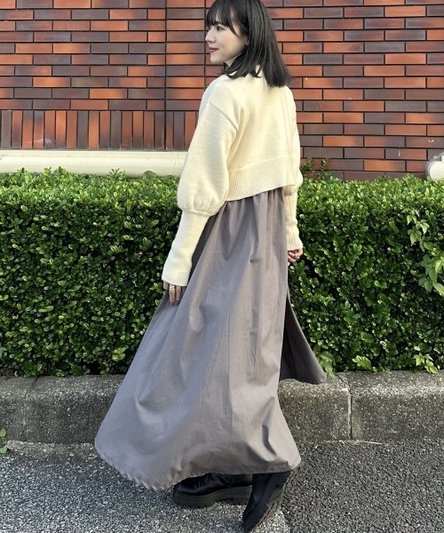 かほこ。さんコラボ】タートルネックニット異素材ドッキングワンピース