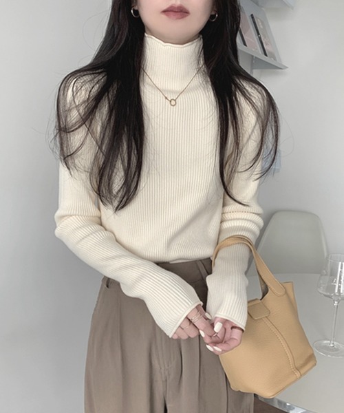 STYLEBLOCK（スタイルブロック）の「ハイネックニットプルオーバー（ニット/セーター・レディース・ベージュ系その他/ブラック/グレー/オートミール/ブラウン/ホワイト・FREE）」の6枚目の写真