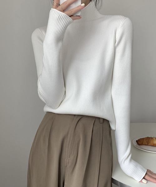 STYLEBLOCK（スタイルブロック）の「ハイネックニットプルオーバー（ニット/セーター・レディース・ベージュ系その他/ブラック/グレー/オートミール/ブラウン/ホワイト・FREE）」の2枚目の写真