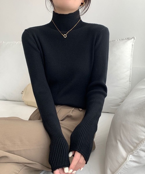 STYLEBLOCK（スタイルブロック）の「ハイネックニットプルオーバー（ニット/セーター・レディース・ベージュ系その他/ブラック/グレー/オートミール/ブラウン/ホワイト・FREE）」の3枚目の写真