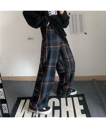 チェック柄ルーズワイドレッグパンツ