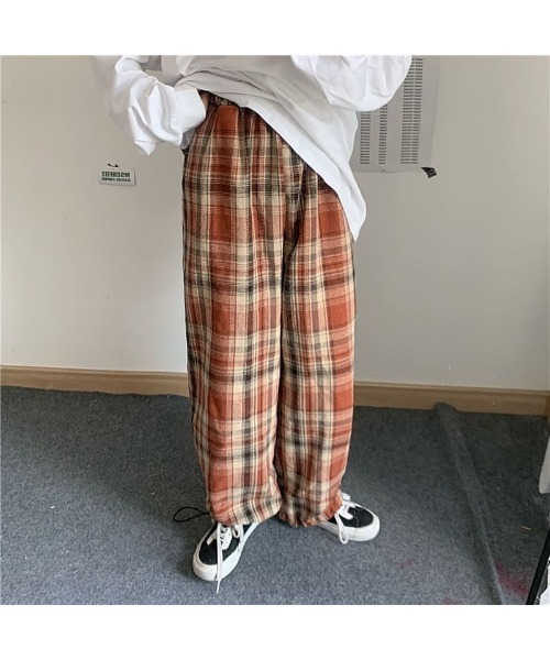 B.I.D.（ビーアイディー）の「チェック柄ルーズワイドレッグパンツ（その他パンツ・レディース・オレンジ/ブルー・LARGE）」の14枚目の写真