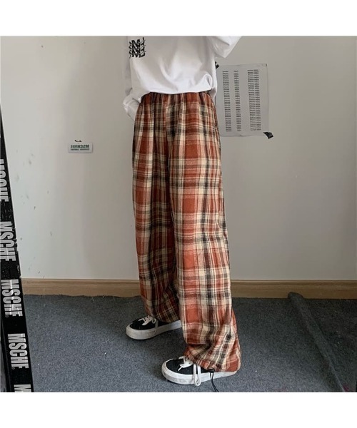 B.I.D.（ビーアイディー）の「チェック柄ルーズワイドレッグパンツ（その他パンツ・レディース・オレンジ/ブルー・LARGE）」の15枚目の写真
