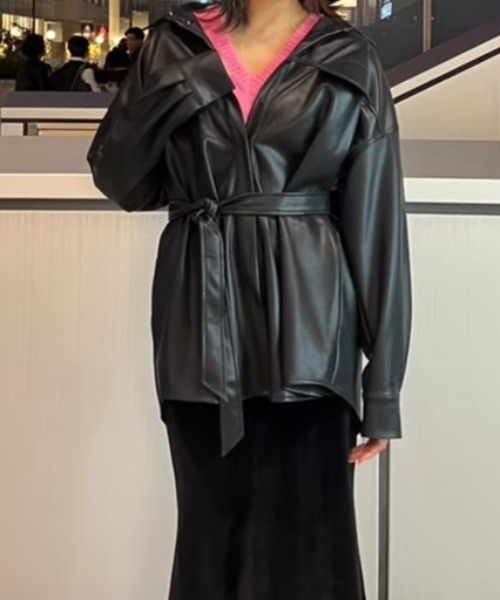 AMAIL(アマイル)の「Vegan leather point Jacket(その他アウター・レディース・アイボリー/ブラック・FREE)」の2枚目の写真