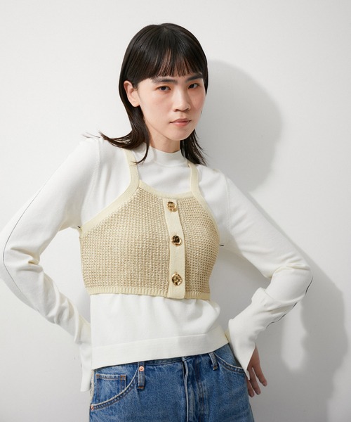 ADAM ET ROPE'（アダムエロペ）の「ラメパターンニットキャミ（キャミソール・レディース・ゴールド系その他/シルバー系その他・FREE）」の2枚目の写真