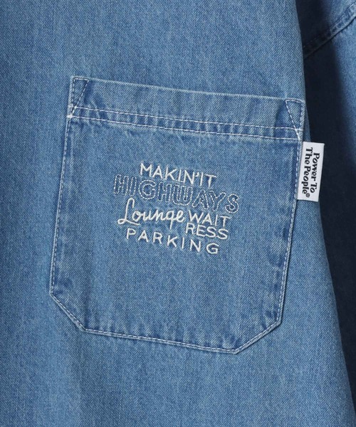 POWER TO THE PEOPLE（パワートゥーザピープル）の「POWER TO THE PEOPLE/パワートゥザピープル オーバーサイズ 袖刺繍 デニム レギュラーカラーシャツ/レディース メンズ（シャツ/ブラウス・メンズ・サックスブルー/ブラック/グレー・LL/M/L）」の13枚目の写真