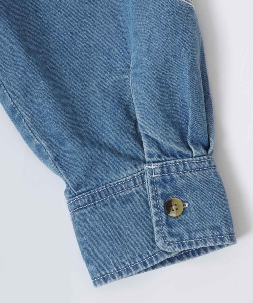 POWER TO THE PEOPLE（パワートゥーザピープル）の「POWER TO THE PEOPLE/パワートゥザピープル オーバーサイズ 袖刺繍 デニム レギュラーカラーシャツ/レディース メンズ（シャツ/ブラウス・メンズ・サックスブルー/ブラック/グレー・LL/M/L）」の10枚目の写真