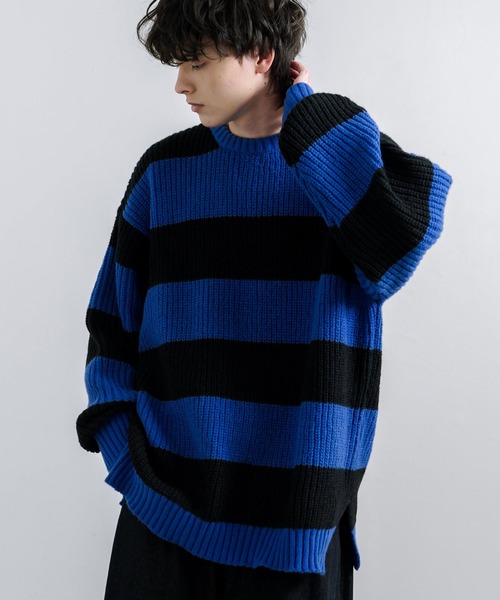 Rocky Monroe(ロッキーモンロー)の「オーバーサイズサイドスリット入りボーダークルーネックニット(ニット/セーター・メンズ・チャコール/ロイヤルブルー/レッド/オフホワイト・L/M)」の13枚目の写真